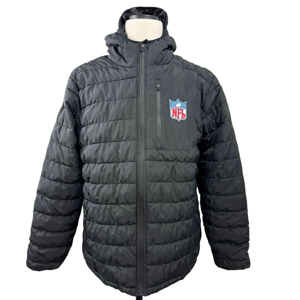 NFL Team Apparel Black Quilted Hooded Puffer Jacket Men’s Large 45" Chest